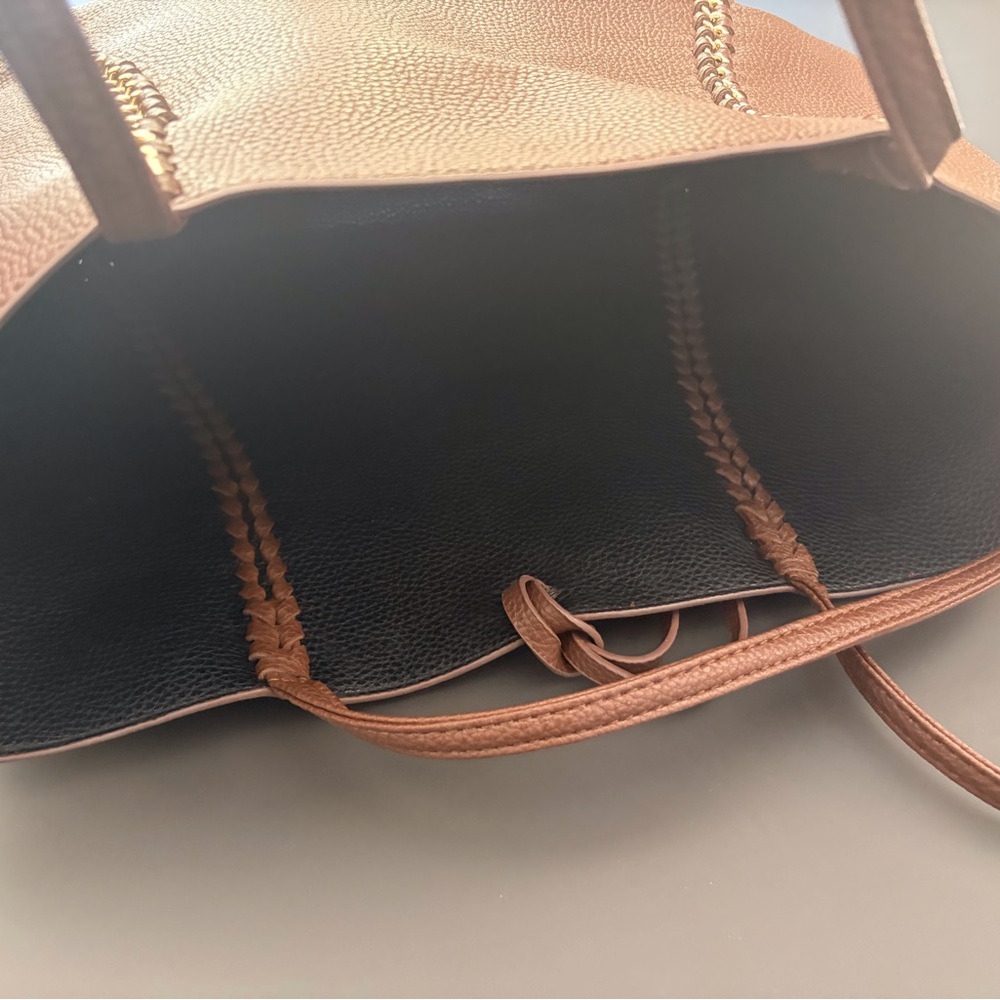 BCBG Brown Pebbled Leather Tote with Gold Chain Trim - Picture 3 of 4